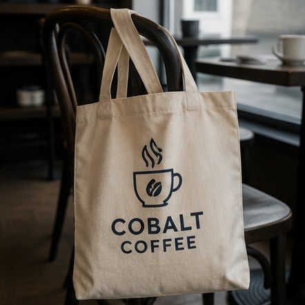Wholesale cotton tote bag on a cafe chair